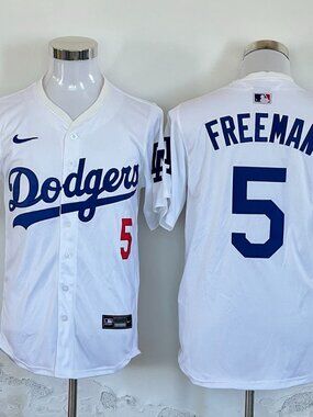 FreeMan  #5 LA Style Baseball Button Up Jersey - White/Blue